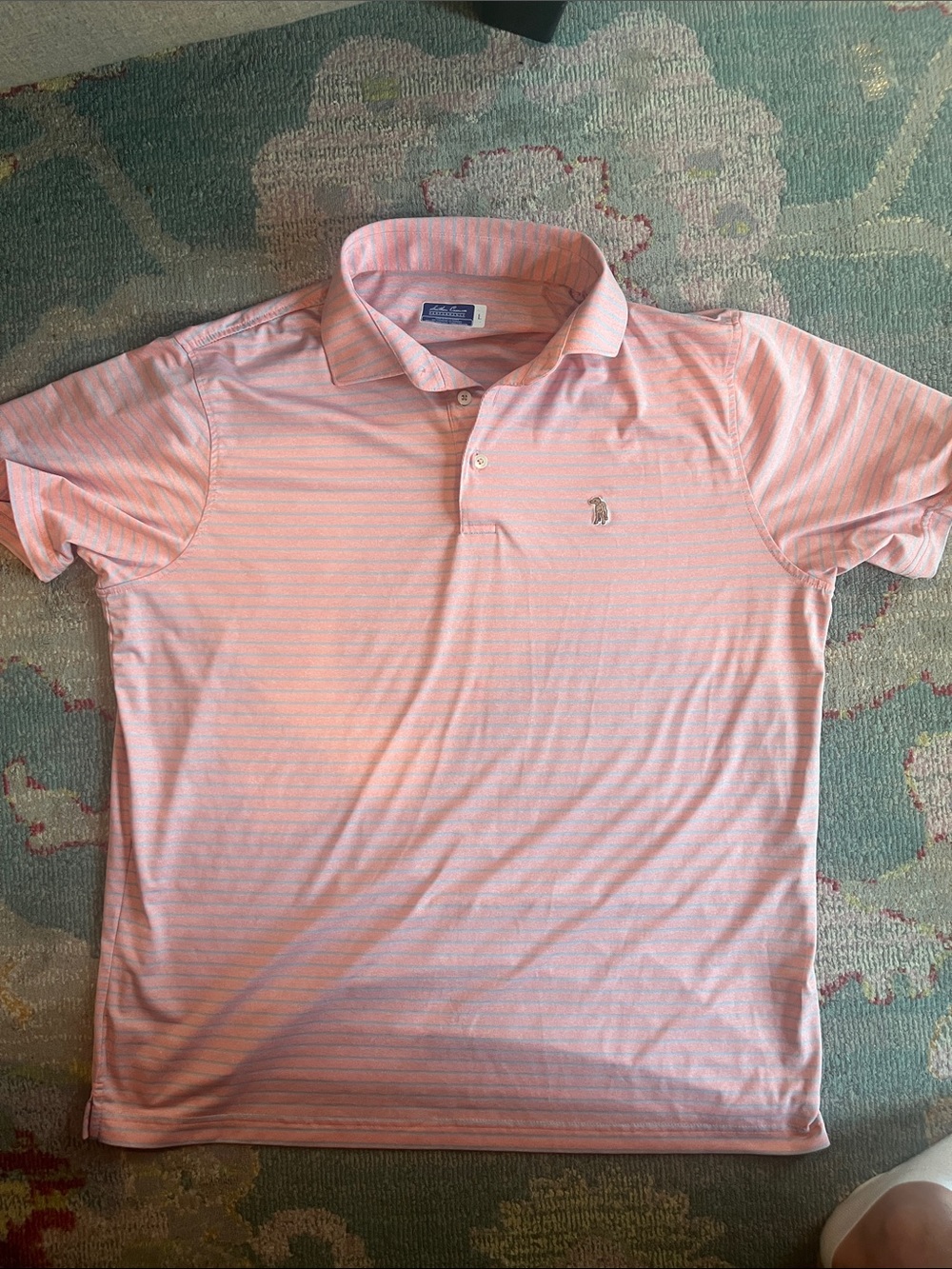 Men's PinkStriped Polo Shirt with Embroidered Logo